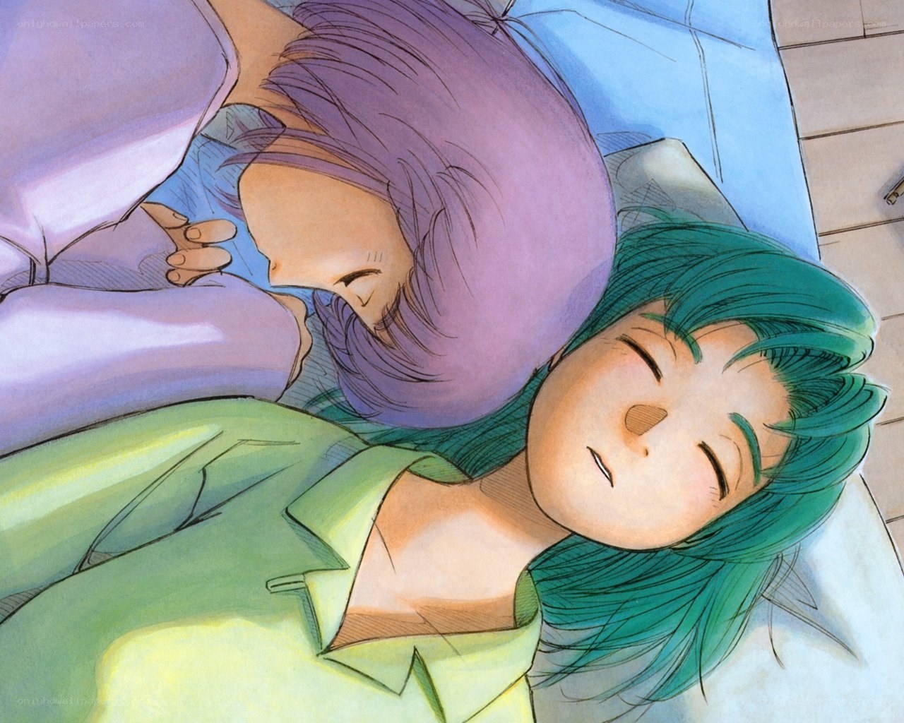Two characters sleeping together