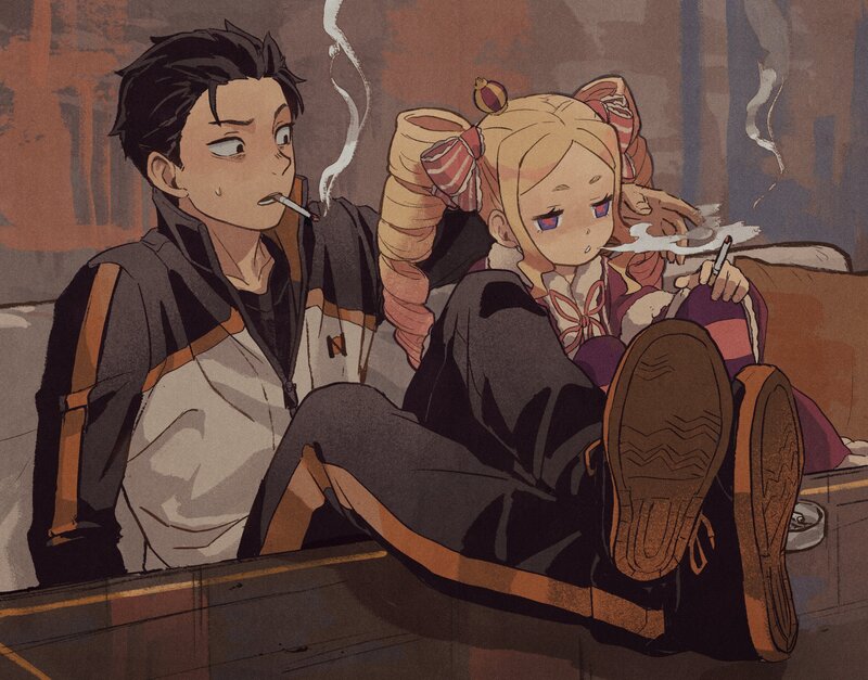 Two Characters Smoking — Brown