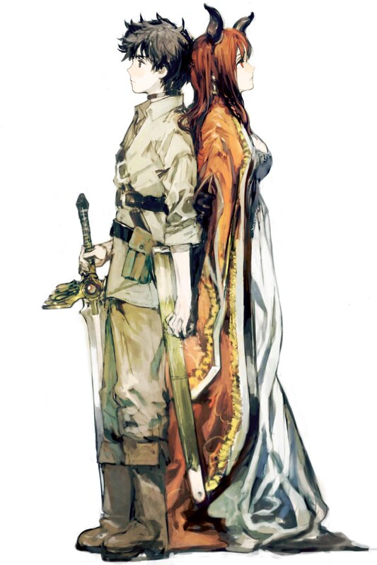 two characters standing back to back