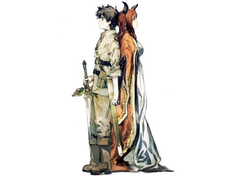 Two Characters Standing Back to Back — White, Calm