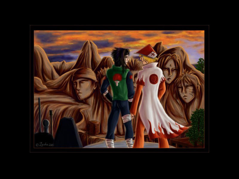 Two Characters Standing — Orange, Dramatic