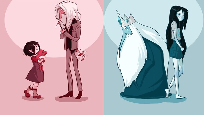 Two Characters Standing — Pink, Dramatic