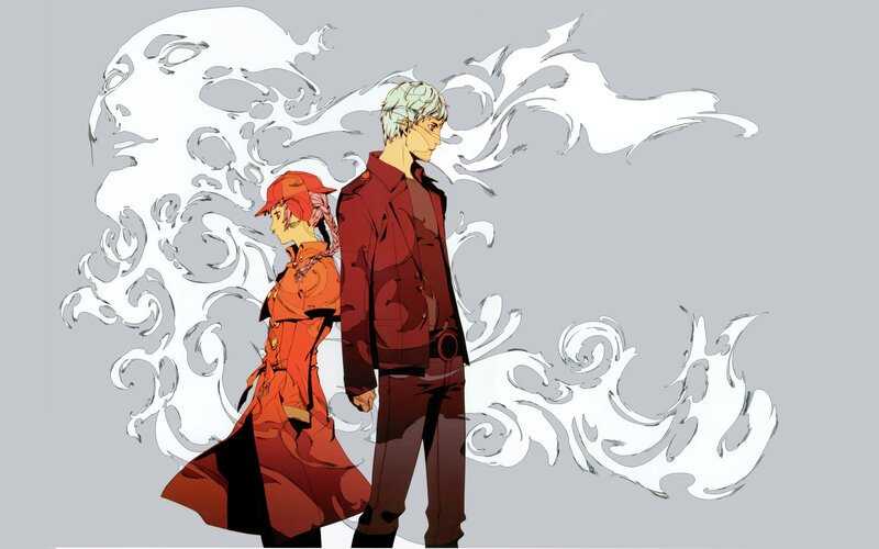 Two Characters Standing — Red, Dramatic, Anime