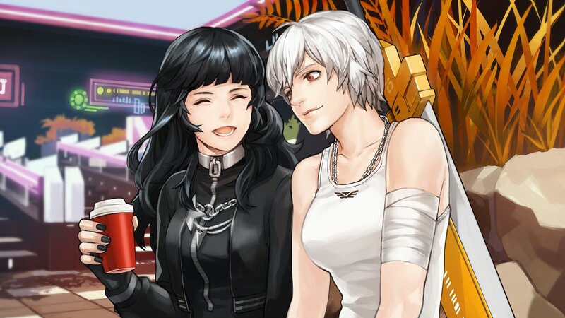 Two Characters Standing Together — Black