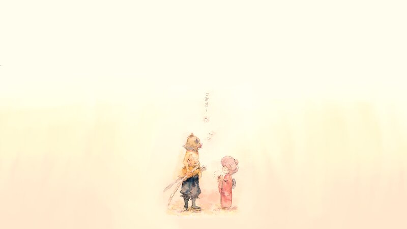Two Characters Standing — Yellow, Serene