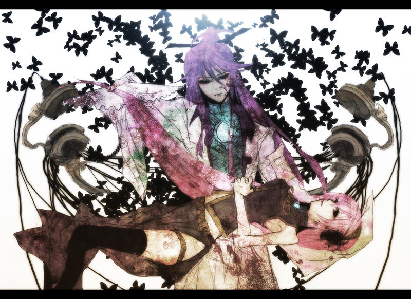 Two Characters Surrounded by Butterflies — Purple