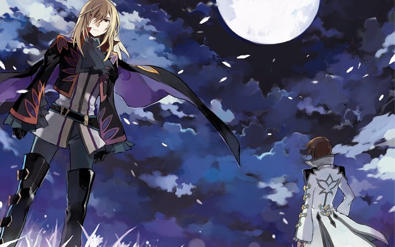 Two characters under a full moon