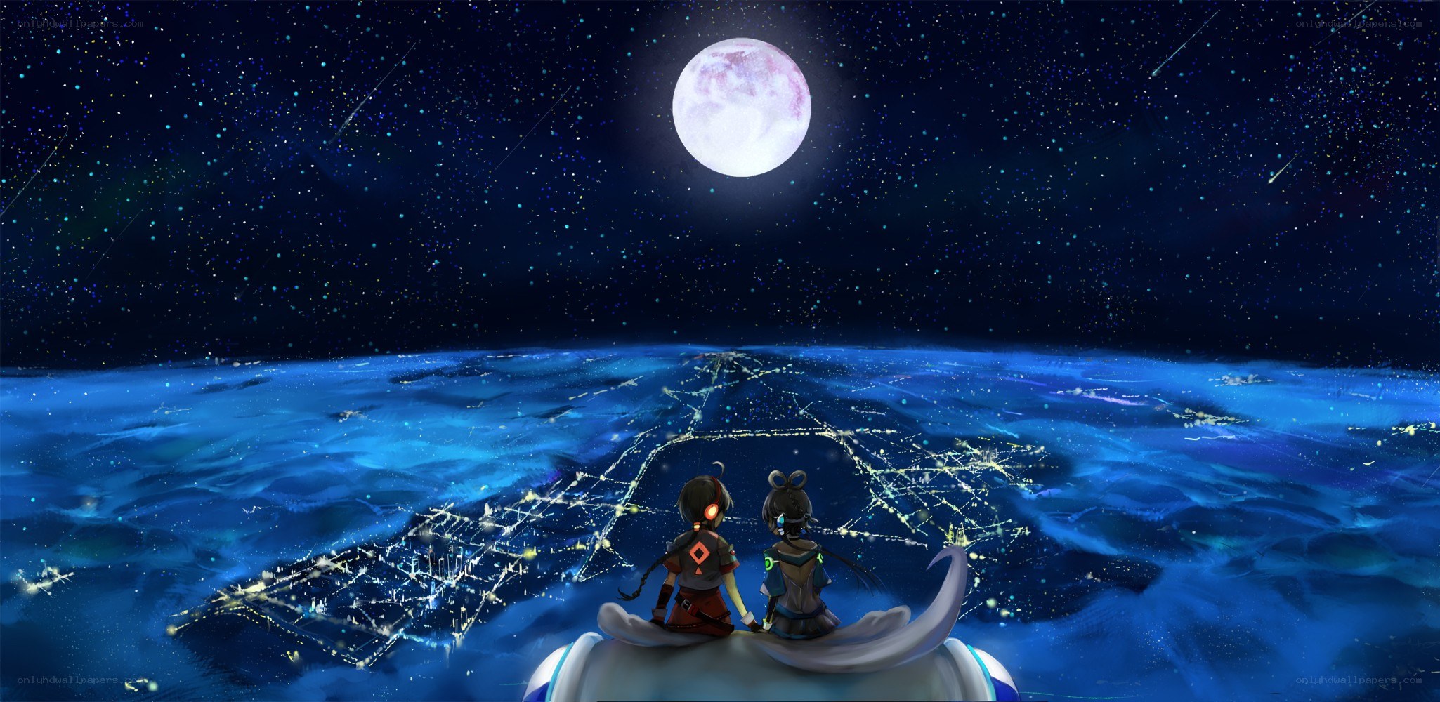 Two characters under a starry sky