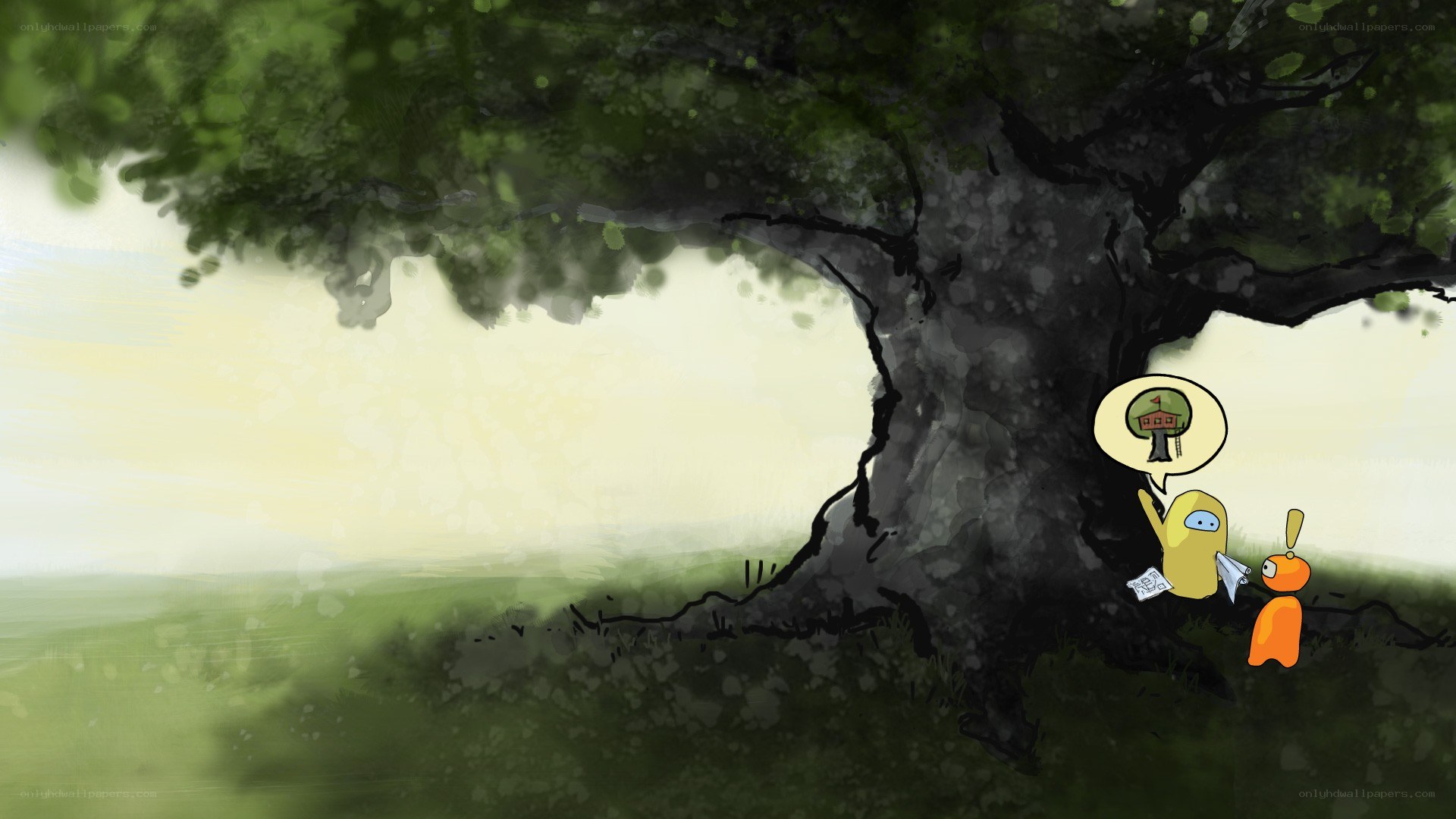 Two characters under a tree