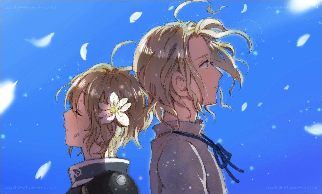 two characters under blue sky