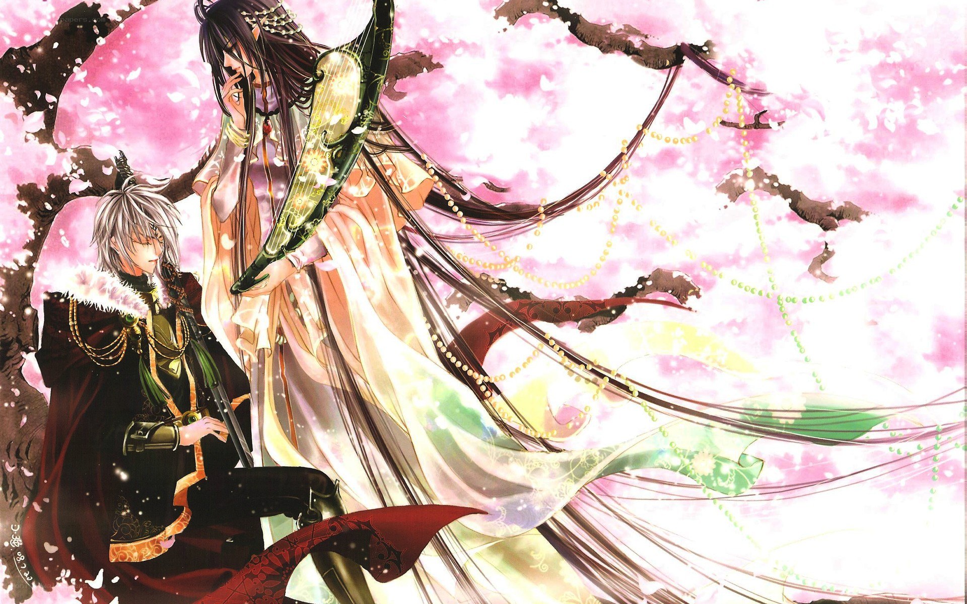 Two characters under cherry blossoms
