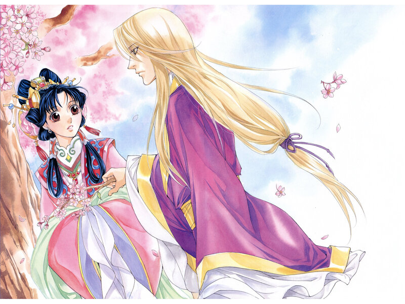 Two Characters under Cherry Blossoms — Pink, Serene