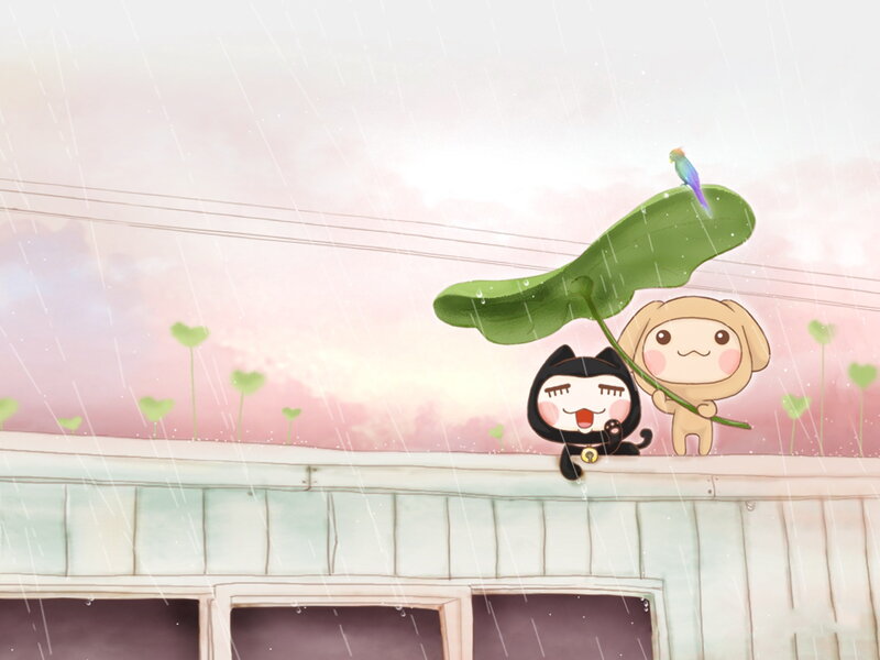 Two Characters under Leaf