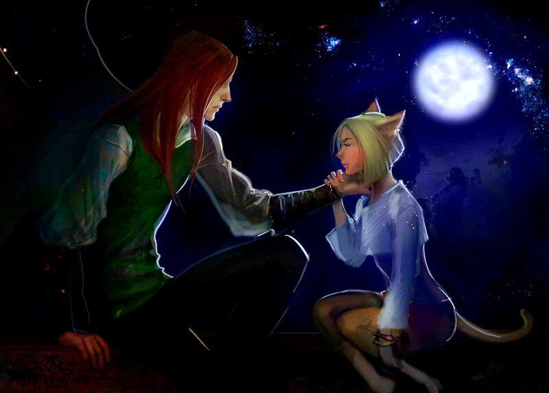 Two Characters under Moon — Blue