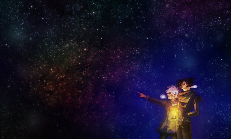 Two Characters under Stars — Purple