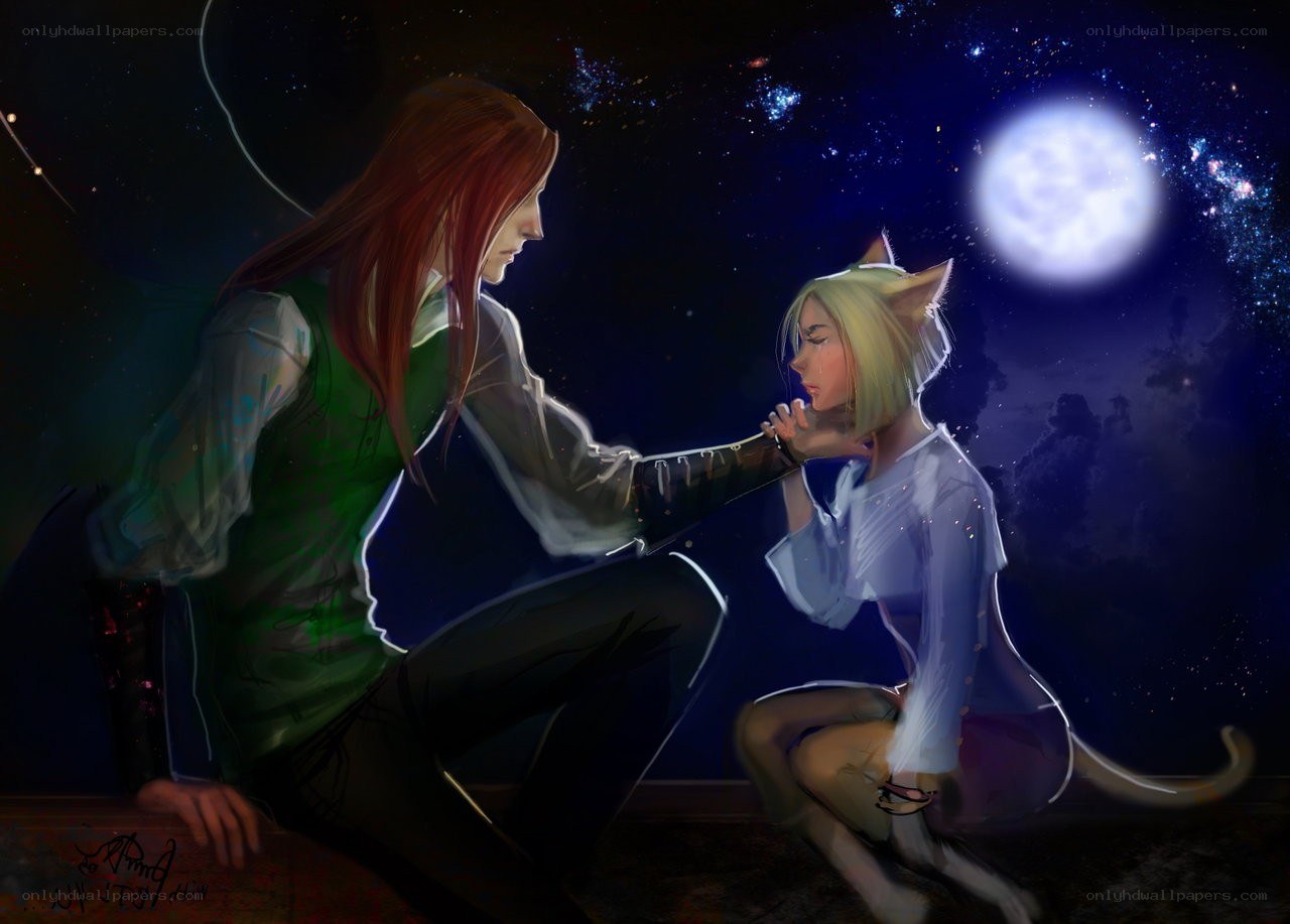Two characters under the moon