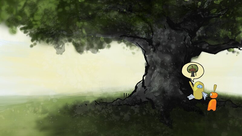 Two Characters under Tree — Green, Calm