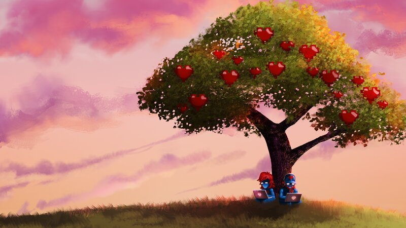 Two Characters under Tree — Pink