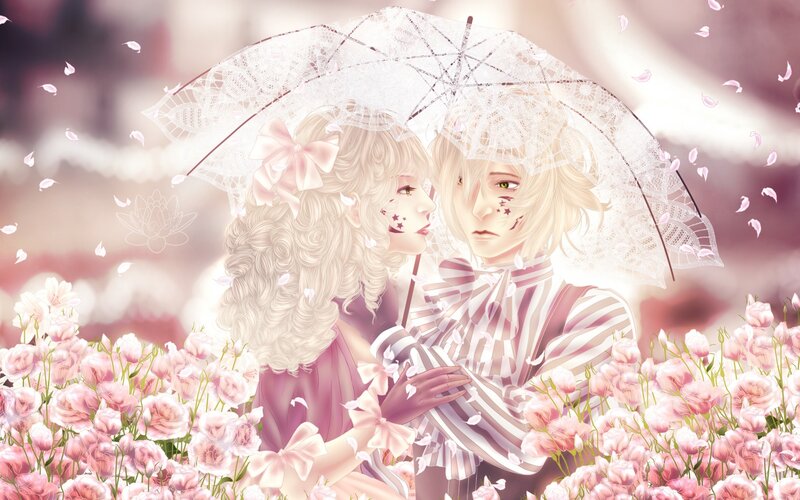 Two Characters under Umbrella — Pink