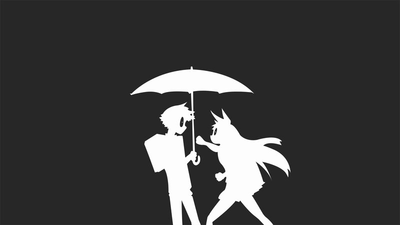 Two Characters under Umbrella — White