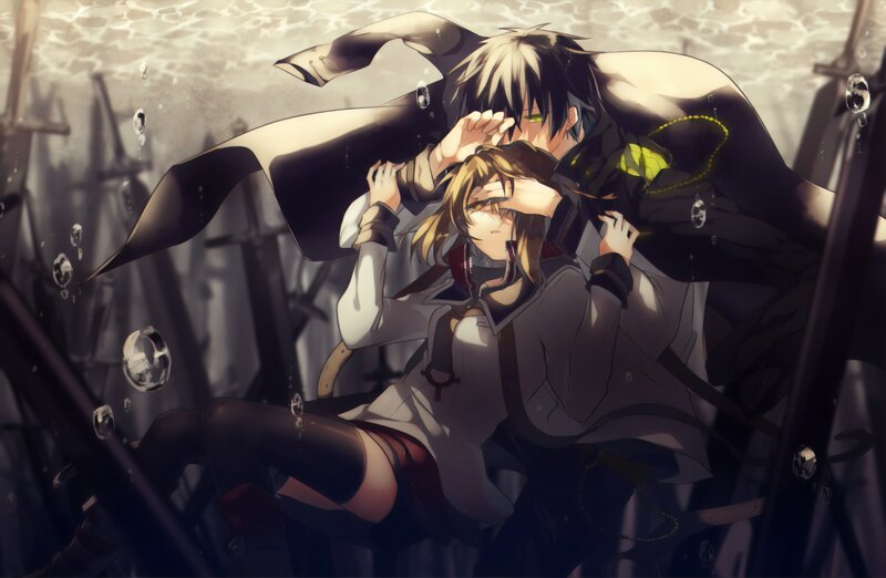 Two Characters Underwater — Black, Dramatic, Anime