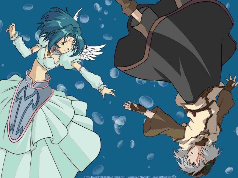 Two Characters Underwater — Blue, Dramatic, Anime, Bubbles