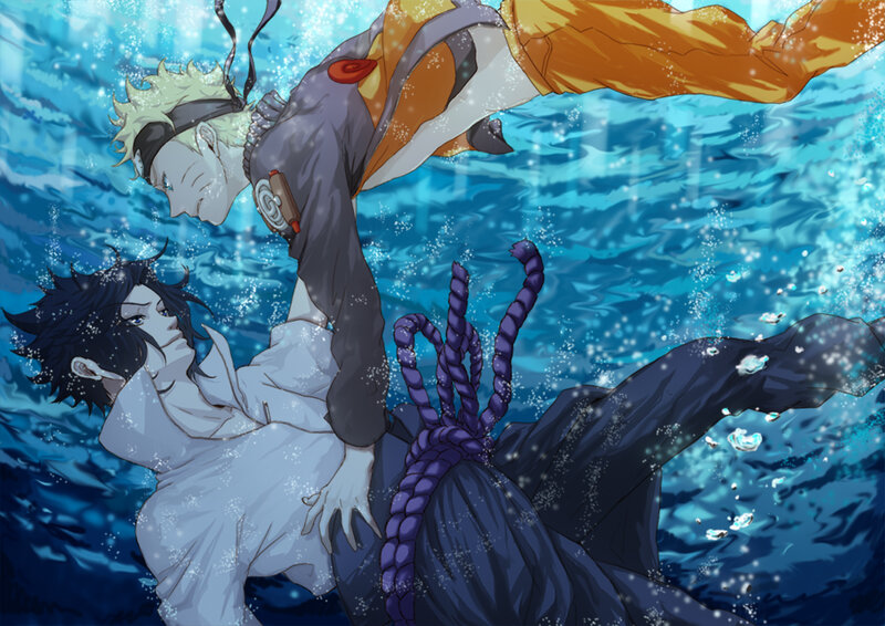 Two Characters Underwater — Blue, Dramatic