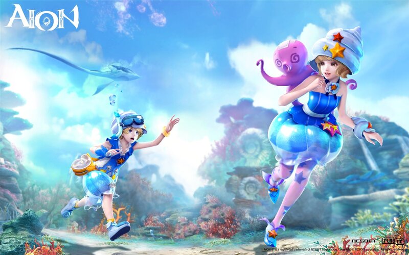 Two Characters Underwater — Blue, Playful
