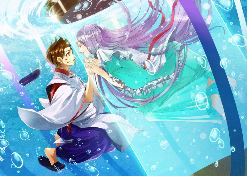 Two Characters Underwater — Blue, Serene