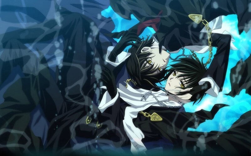 Two characters underwater in a dramatic scene