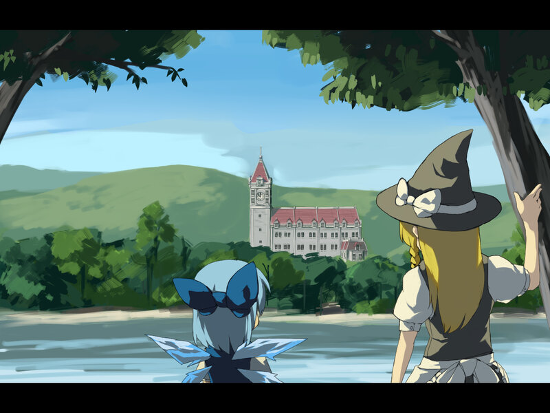 Two characters view a castle