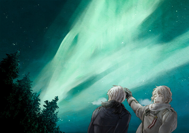 Two Characters Watching Aurora