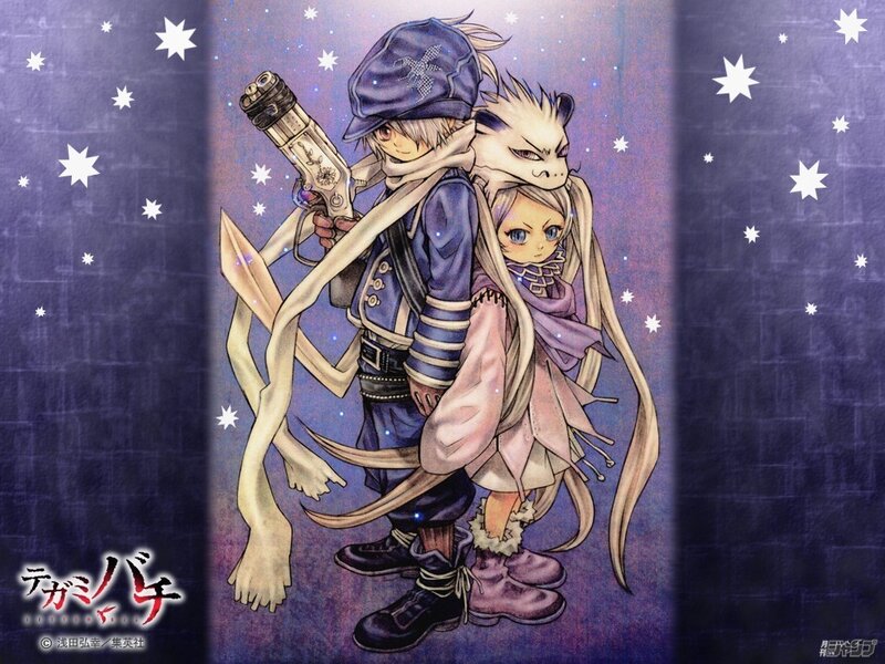 Two characters with a creature