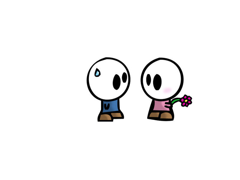 Two characters with a flower