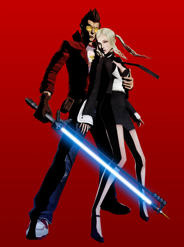Two characters with a glowing sword