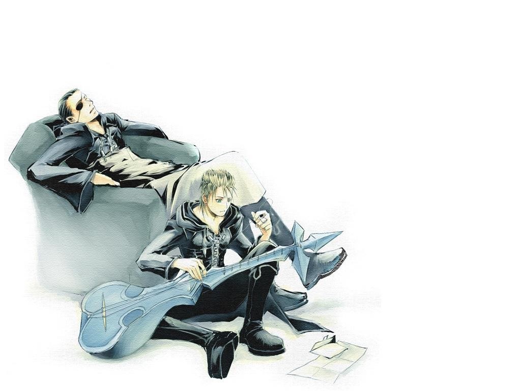 Two characters with a guitar