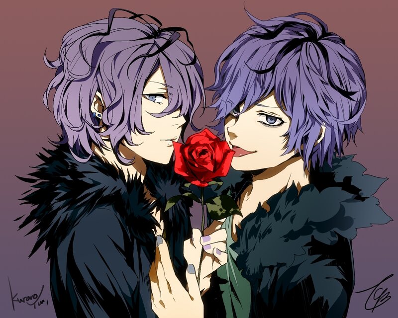 Two characters with a red rose