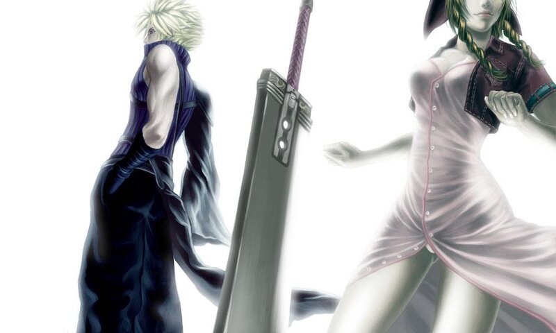 Two Characters with a Sword — White, Dramatic