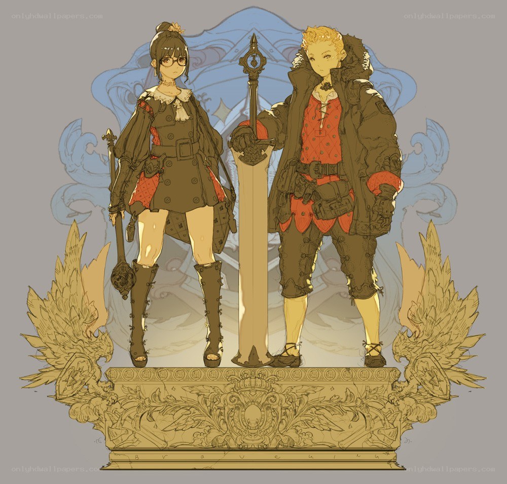 Two characters with a sword