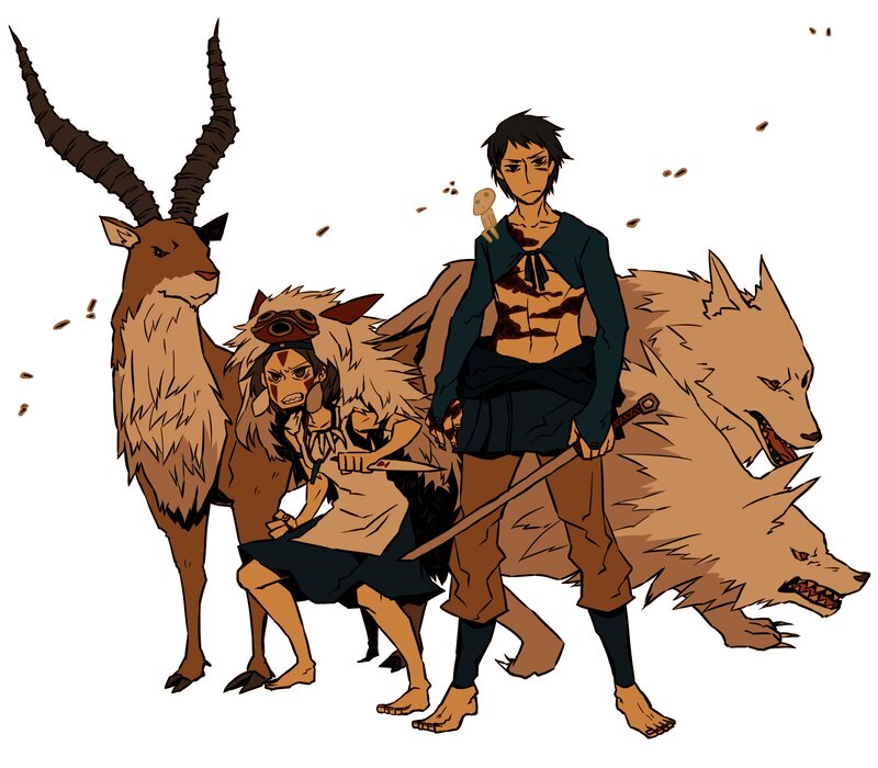 Two Characters with Animals — Brown