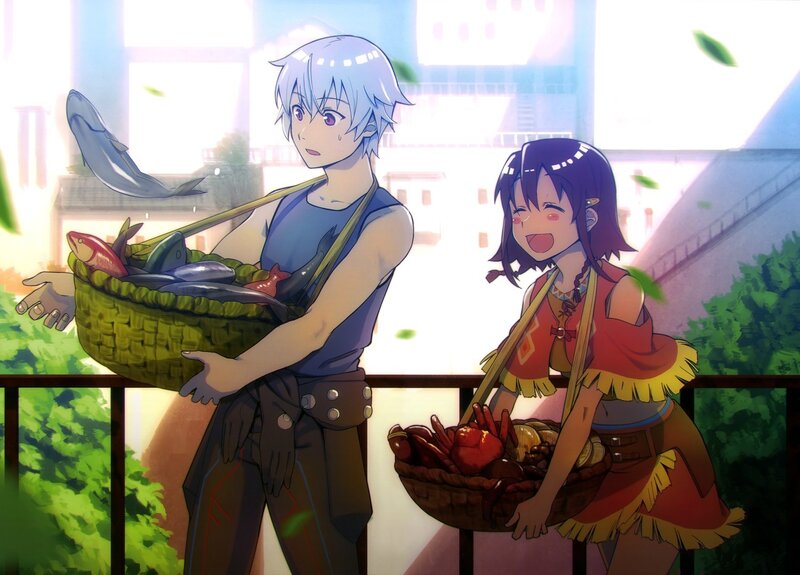 Two Characters with Baskets