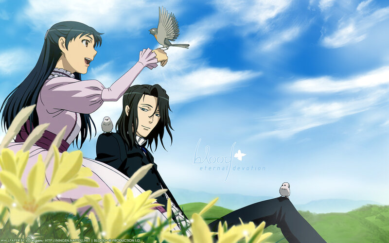 Two Characters with Birds — Blue