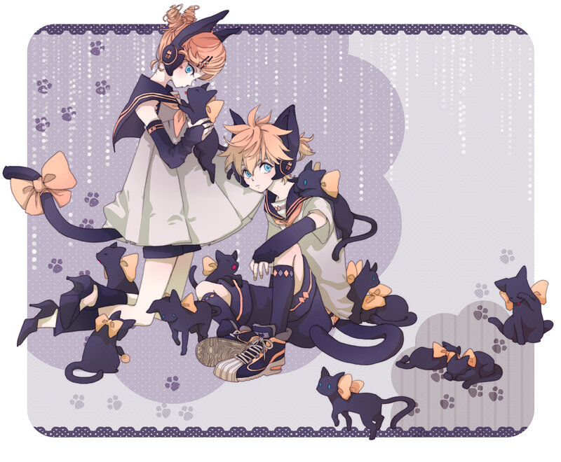 Two characters with black cats
