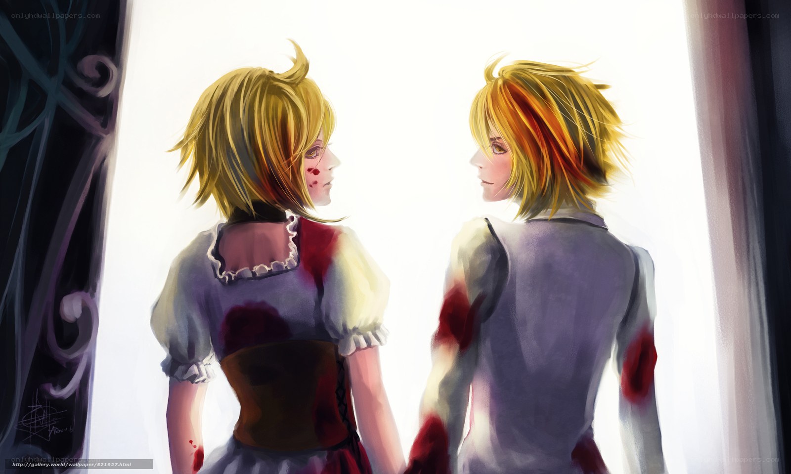 Two characters with bloodstains
