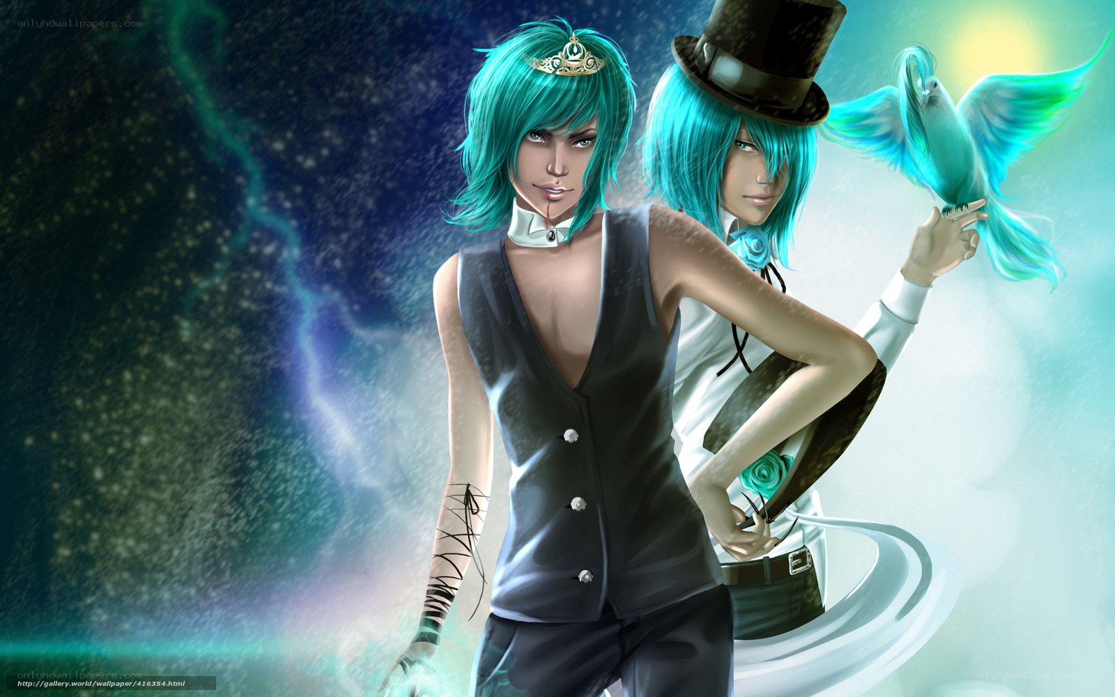 Two characters with blue hair