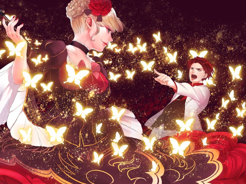 Two Characters with Butterflies — Black