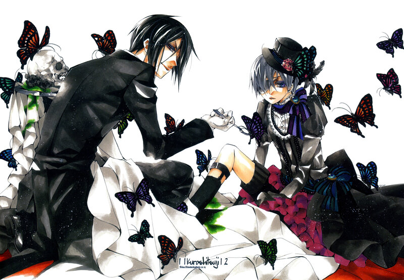 Two characters with butterflies