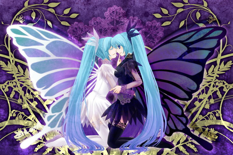 Two Characters with Butterfly Wings — Purple
