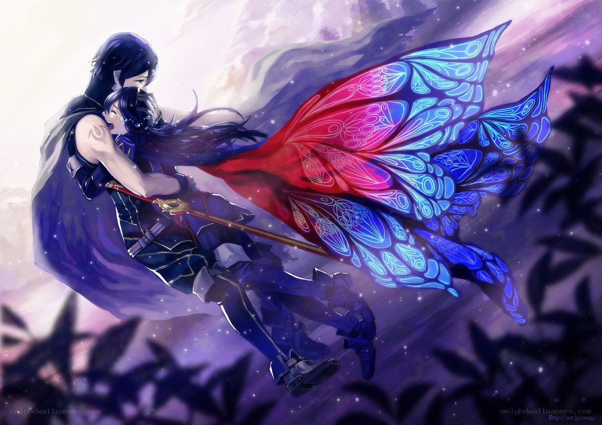Two characters with butterfly wings
