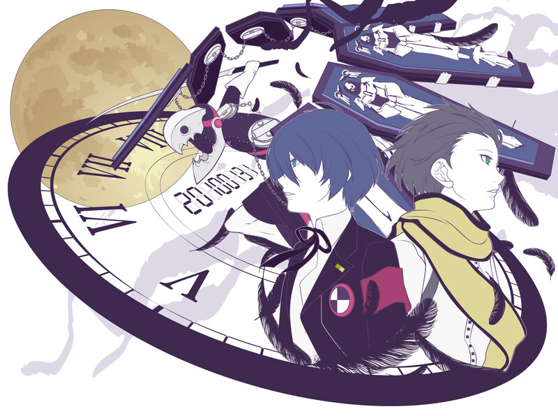 Two Characters with Clock — Purple